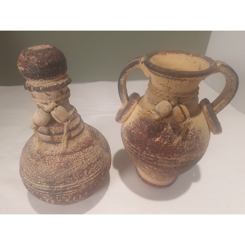 Rustic Mediterranean Pottery Vase Set Amphora Decor Distressed Tuscan Style